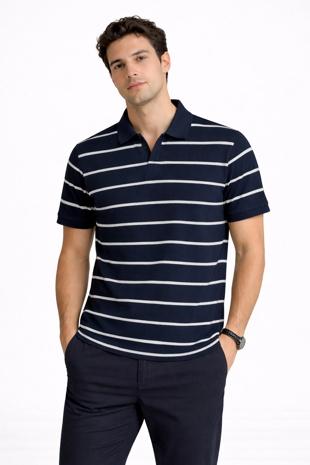 Polo Homme Bleu marine à rayures