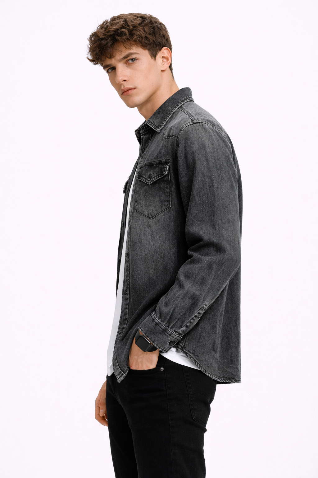 Surchemise Homme Denim Noir Délavé