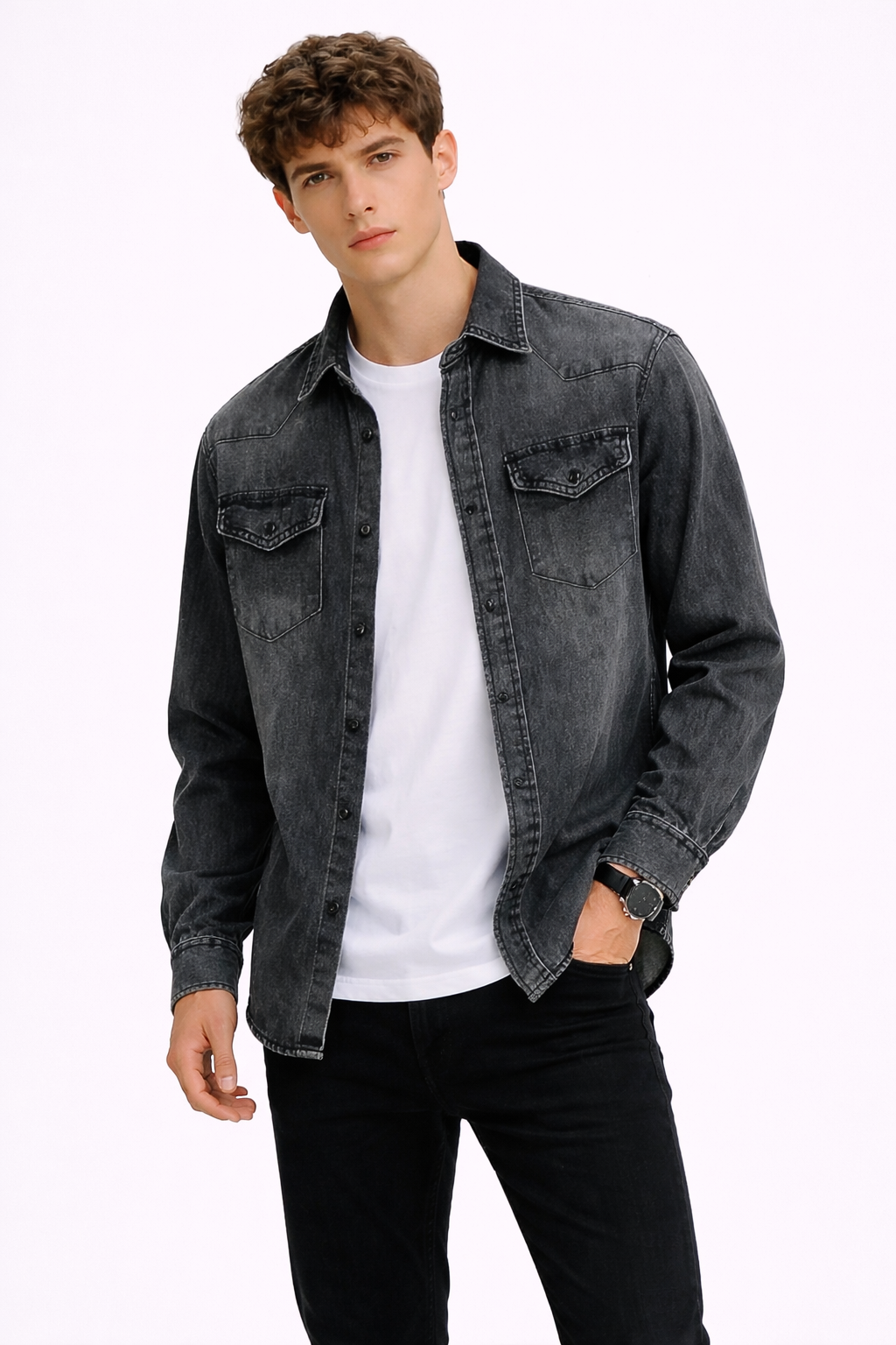 Surchemise Homme Denim Noir Délavé