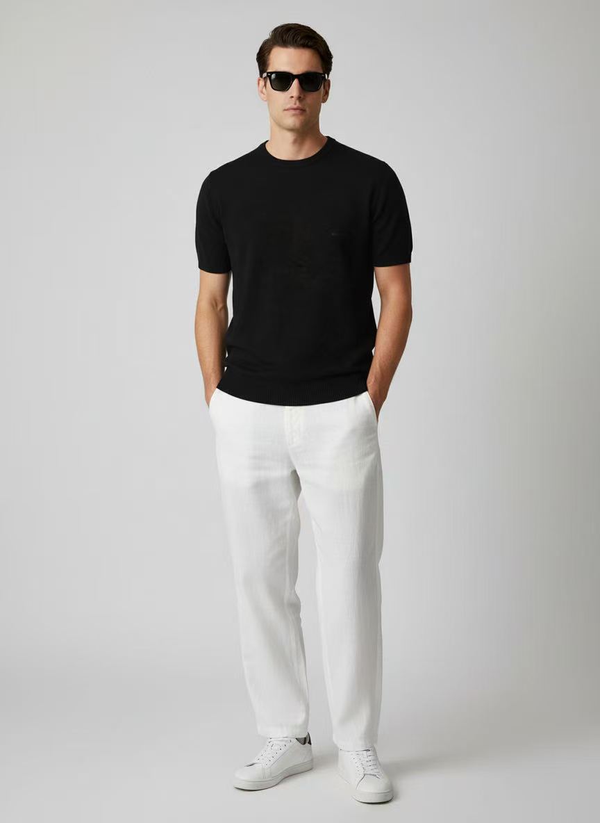 T-shirt maille fine homme manches courtes Noir