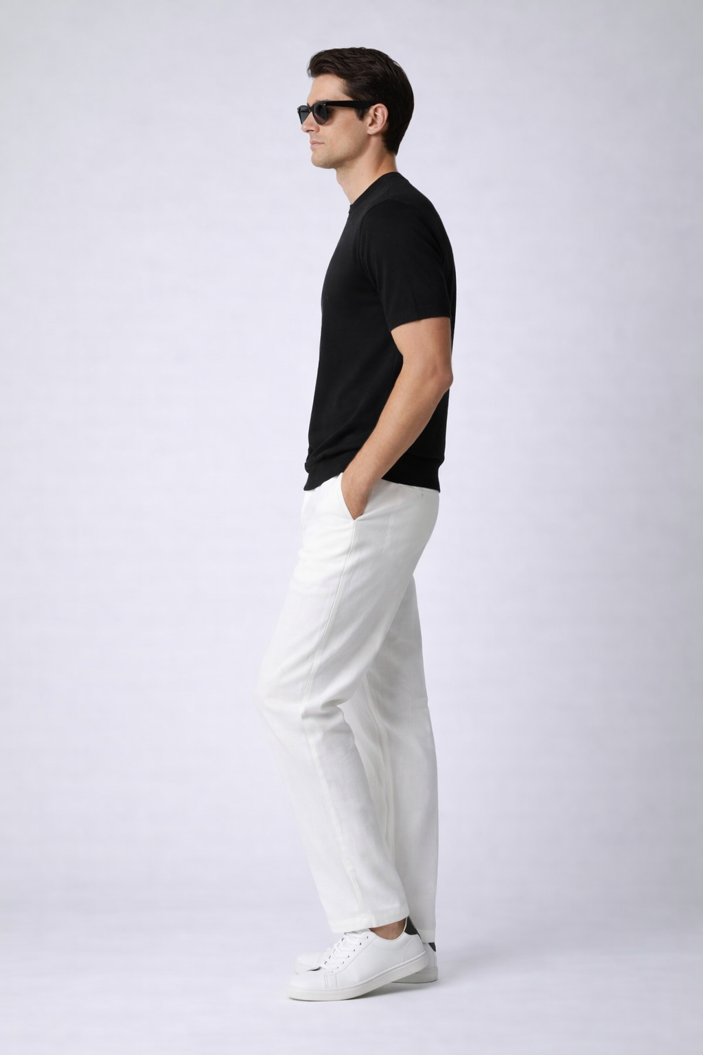 T-shirt maille fine homme manches courtes Noir
