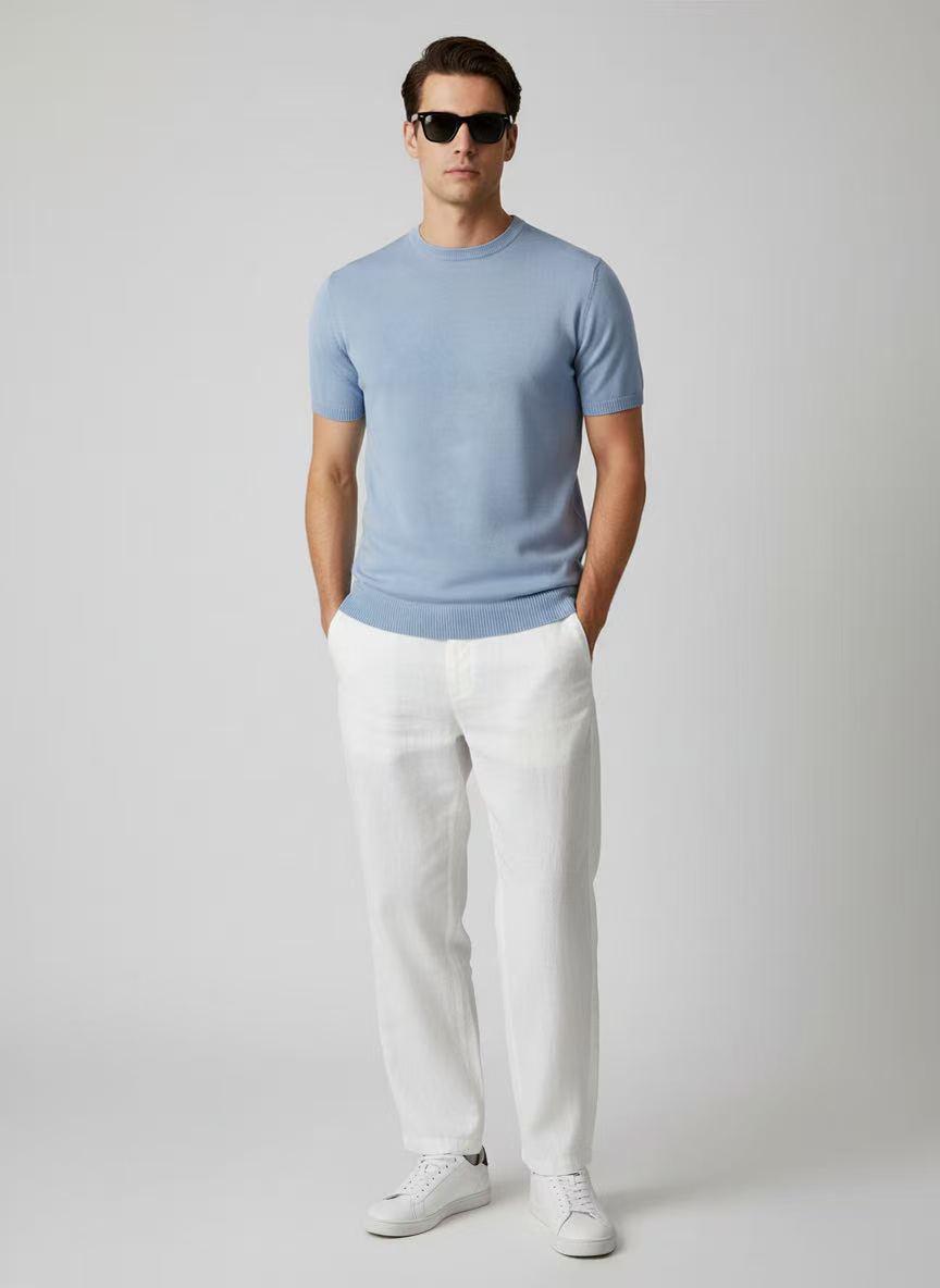 T-shirt maille fine homme manches courtes Bleu