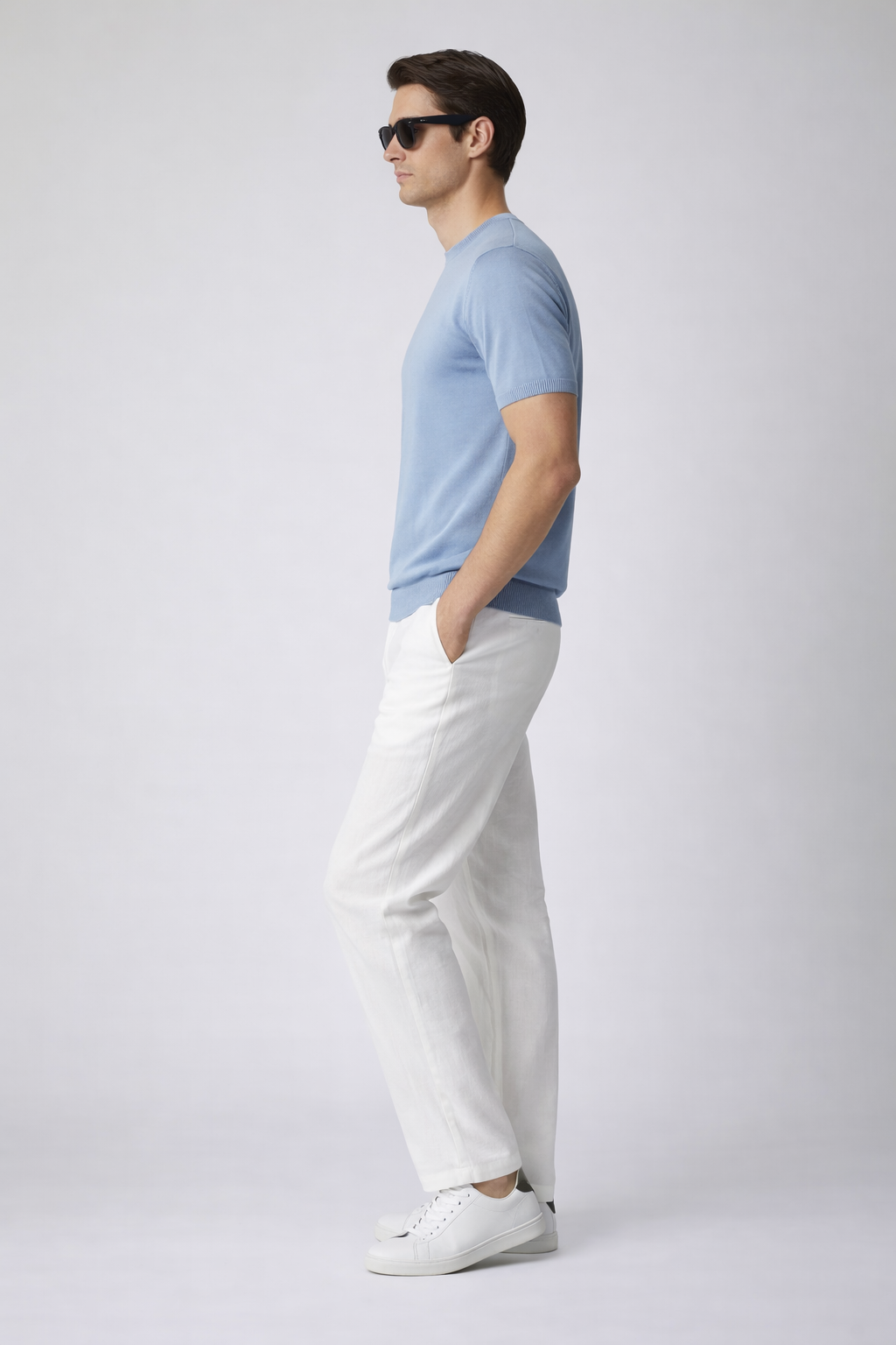 T-shirt maille fine homme manches courtes Bleu