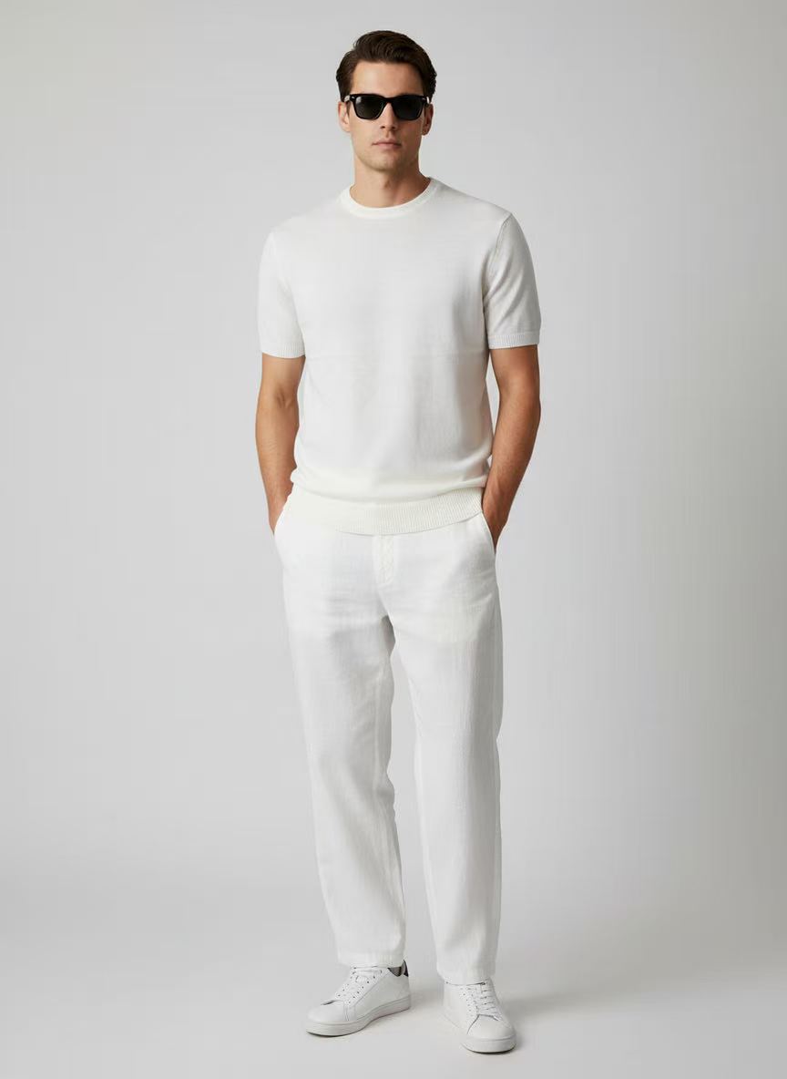 T-shirt maille fine homme manches courtes Blanc