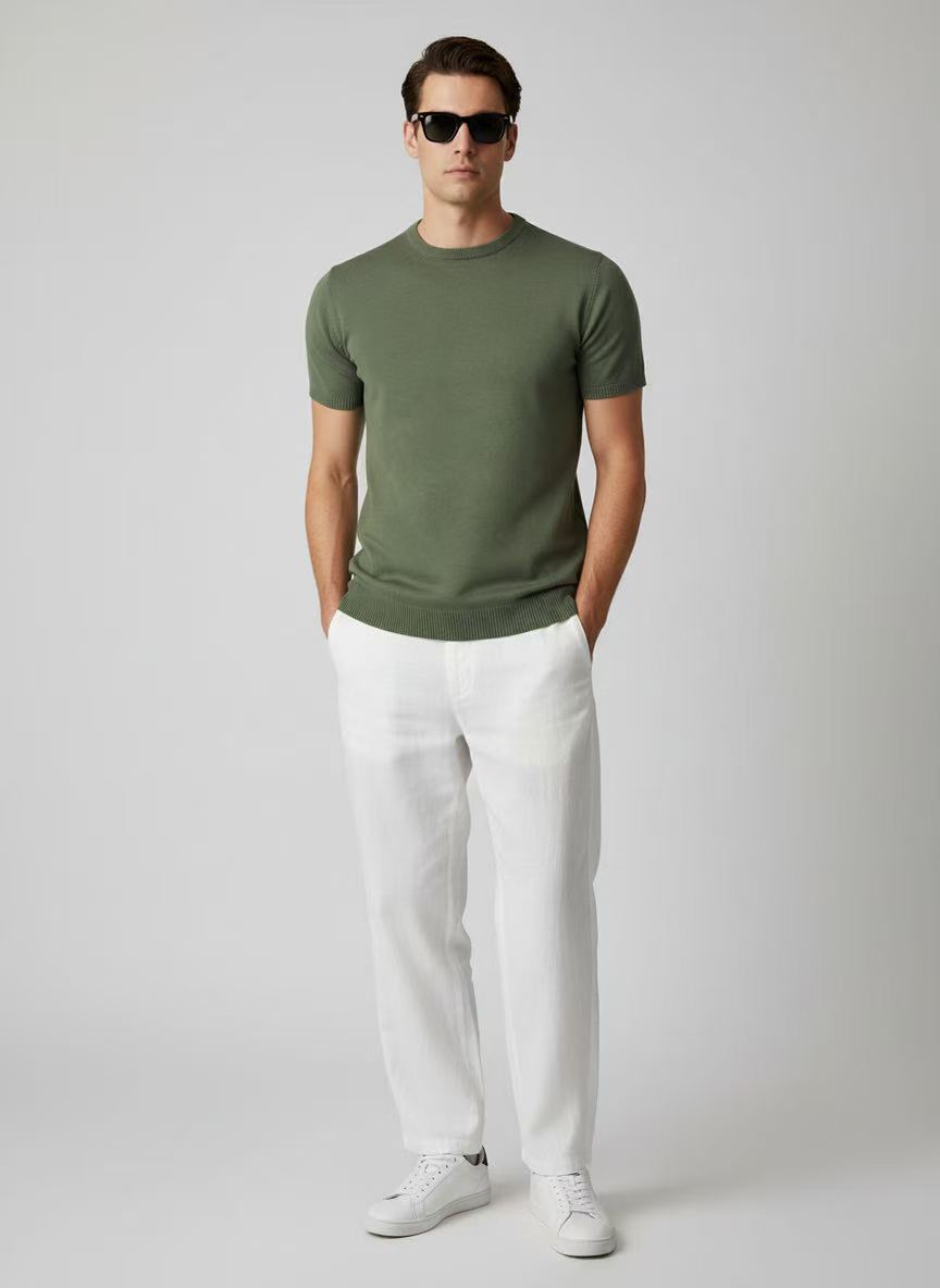 T-shirt maille fine homme manches courtes Vert