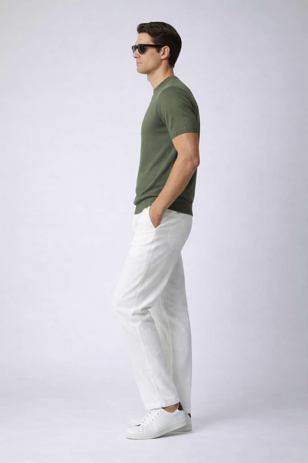 T-shirt maille fine homme manches courtes Vert