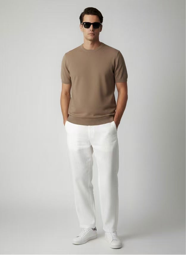 T-shirt maille fine homme manches courtes Marron