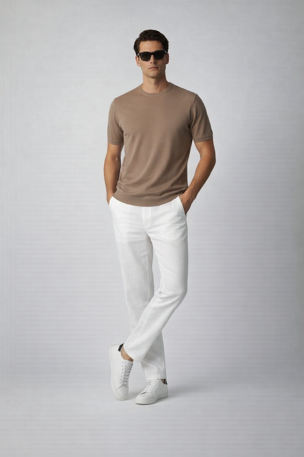 T-shirt maille fine homme manches courtes Marron