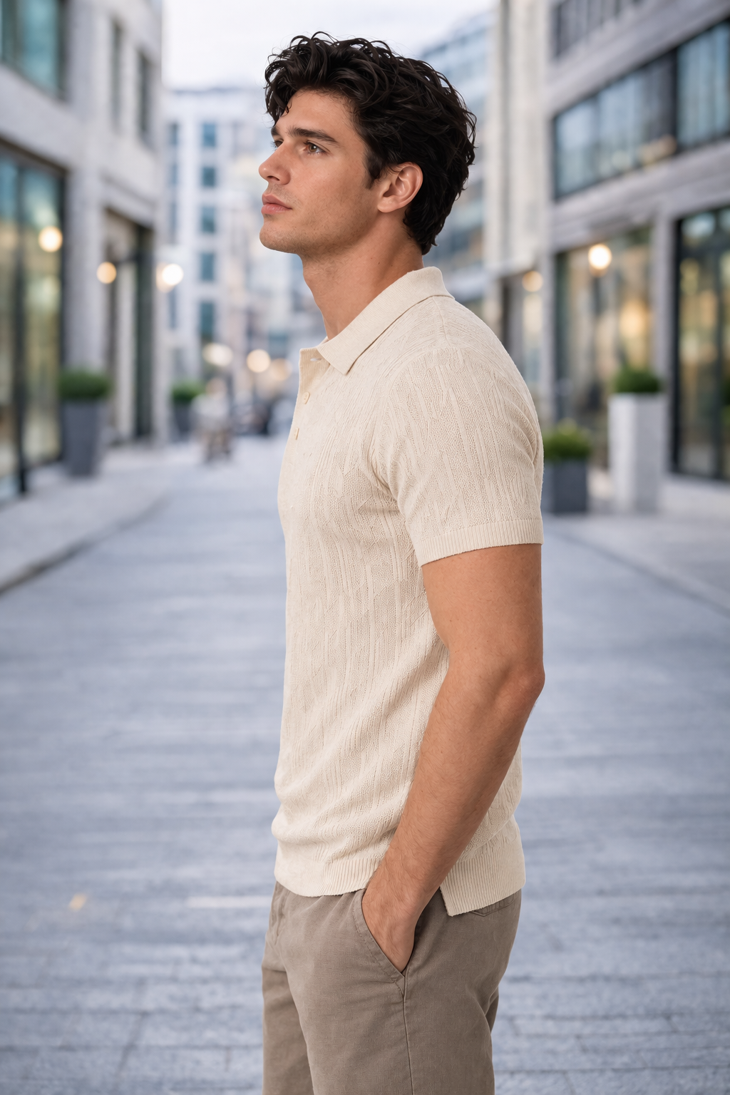 Polo homme beige texturé