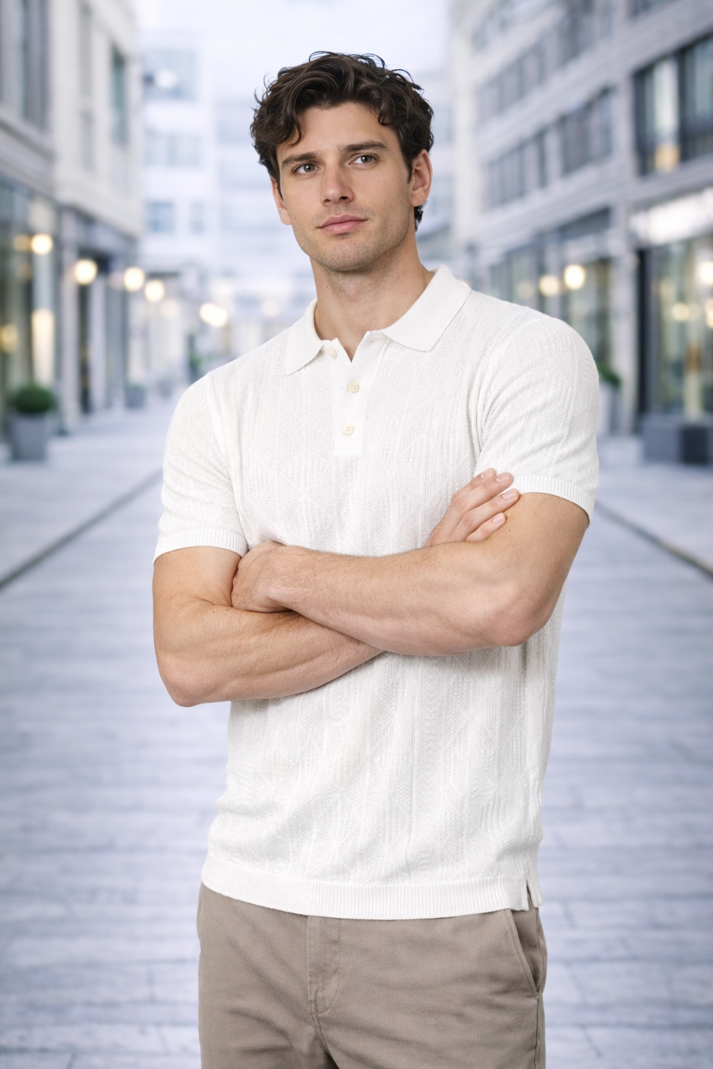 Polo homme blanc texturé