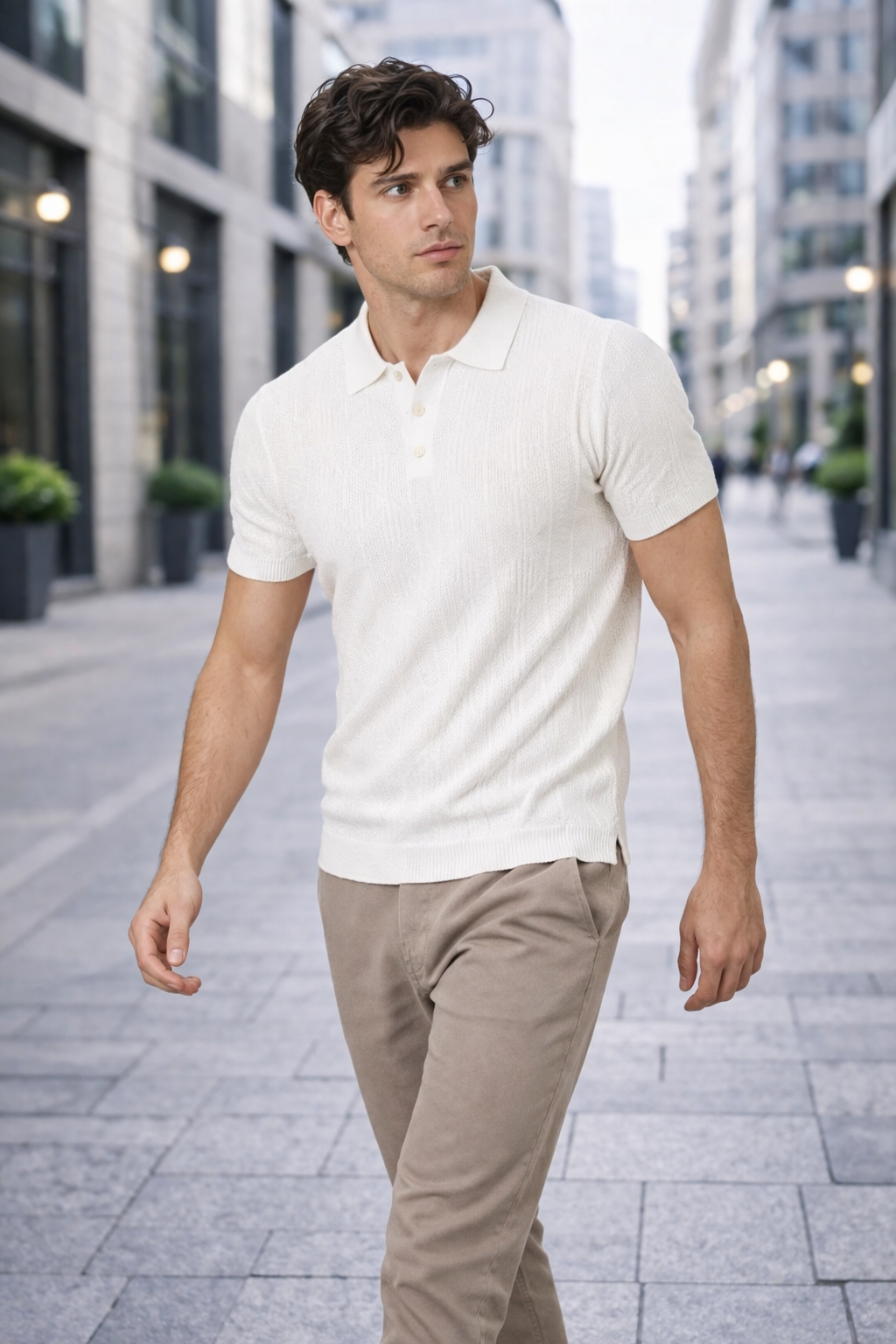 Polo homme blanc texturé