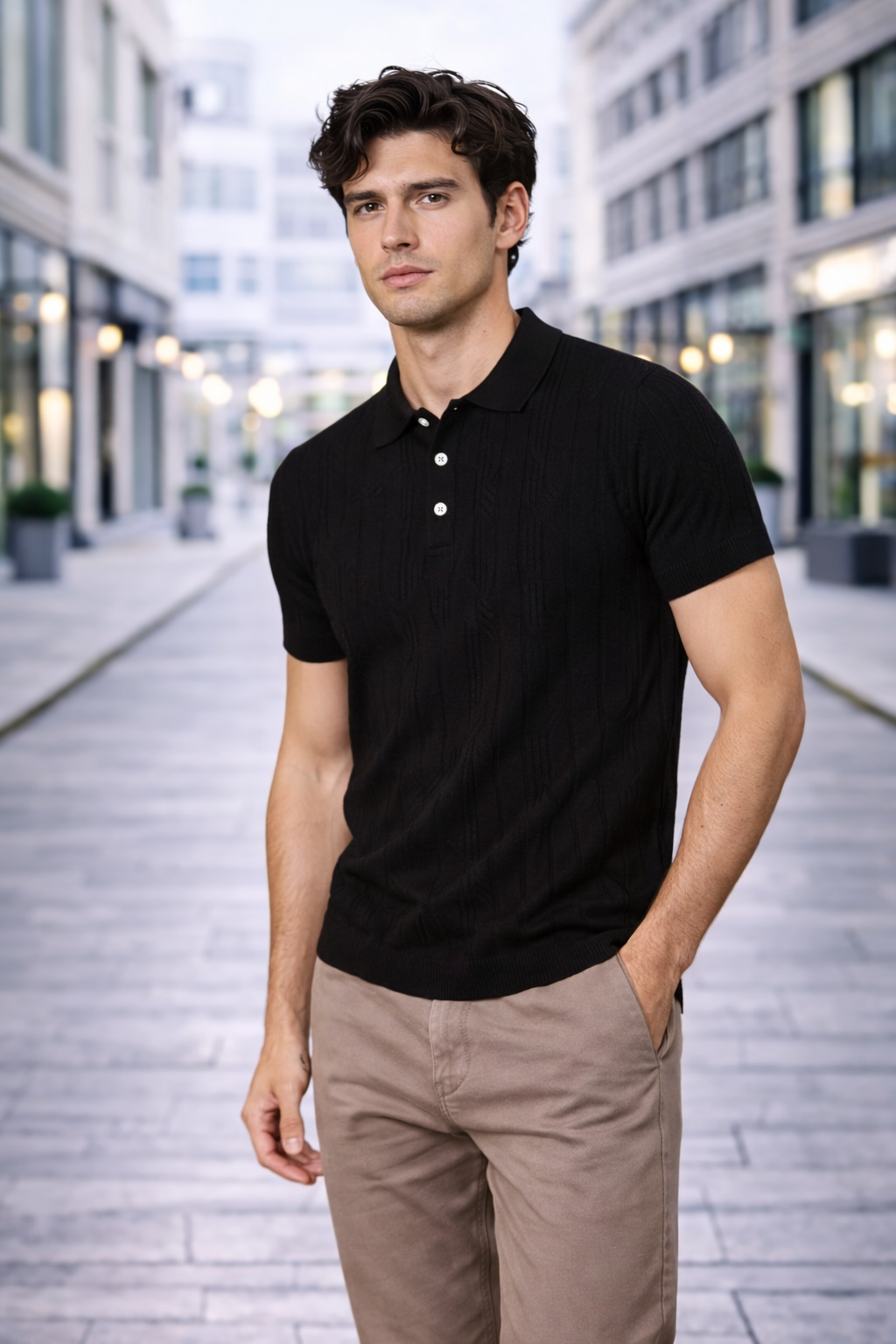 Polo homme noir texturé