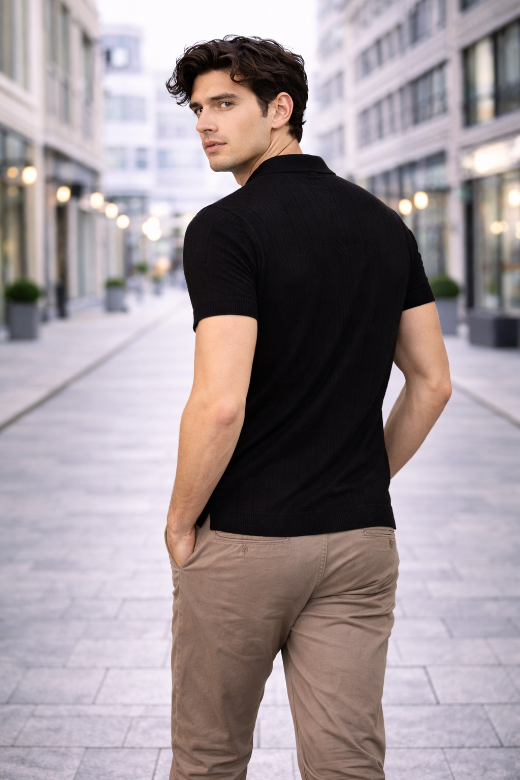 Polo homme noir texturé
