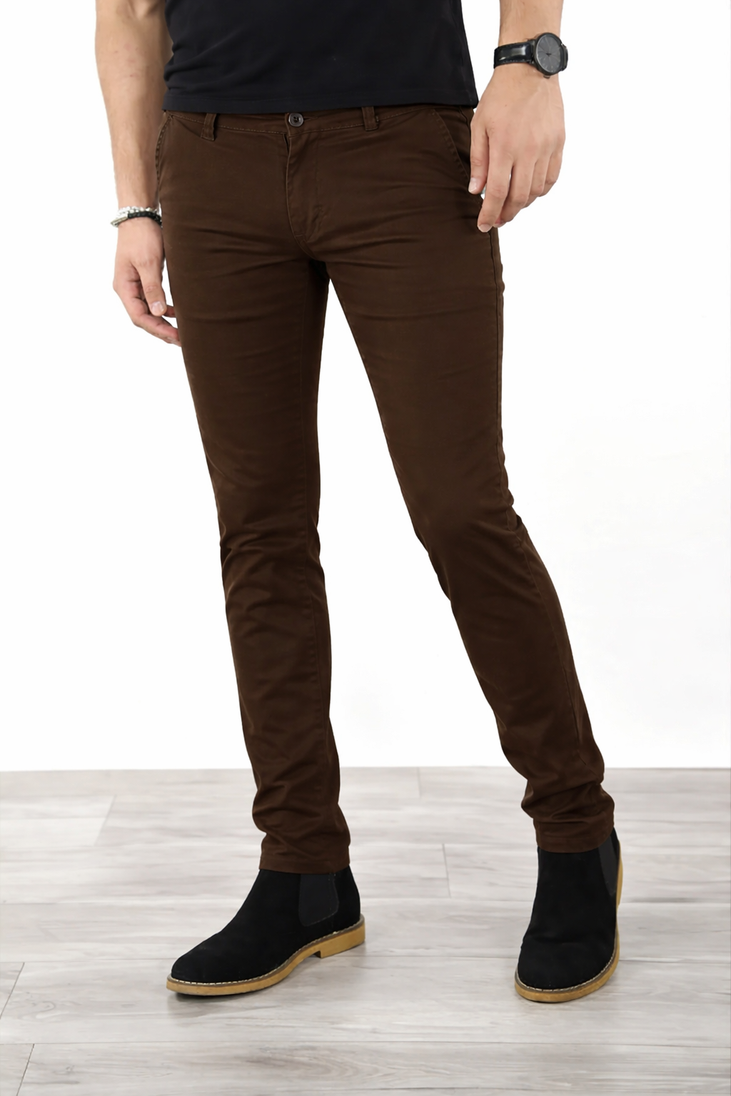 Pantalon chino marron homme coupe slim