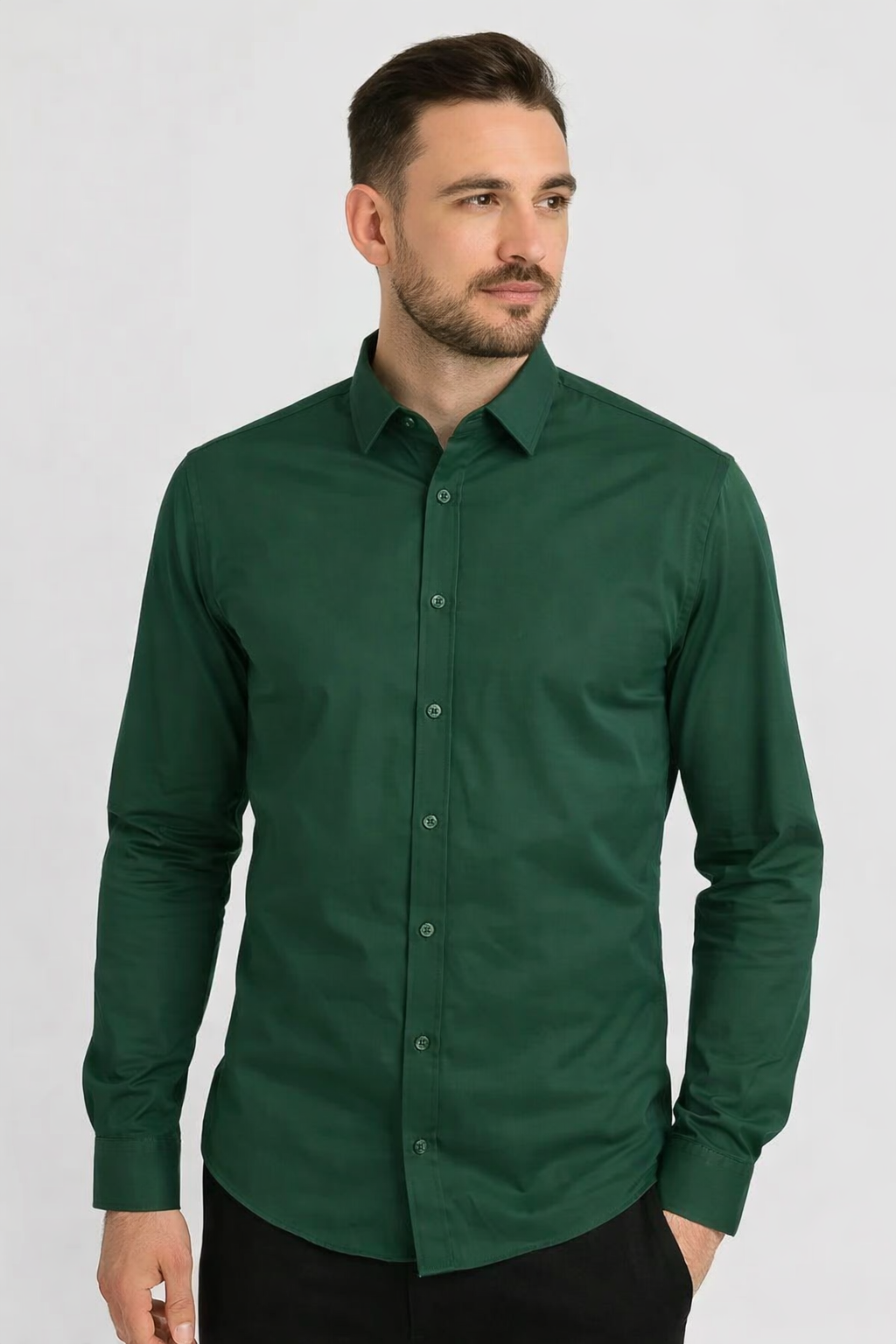 Chemise homme vert fonce– Coupe ajustée