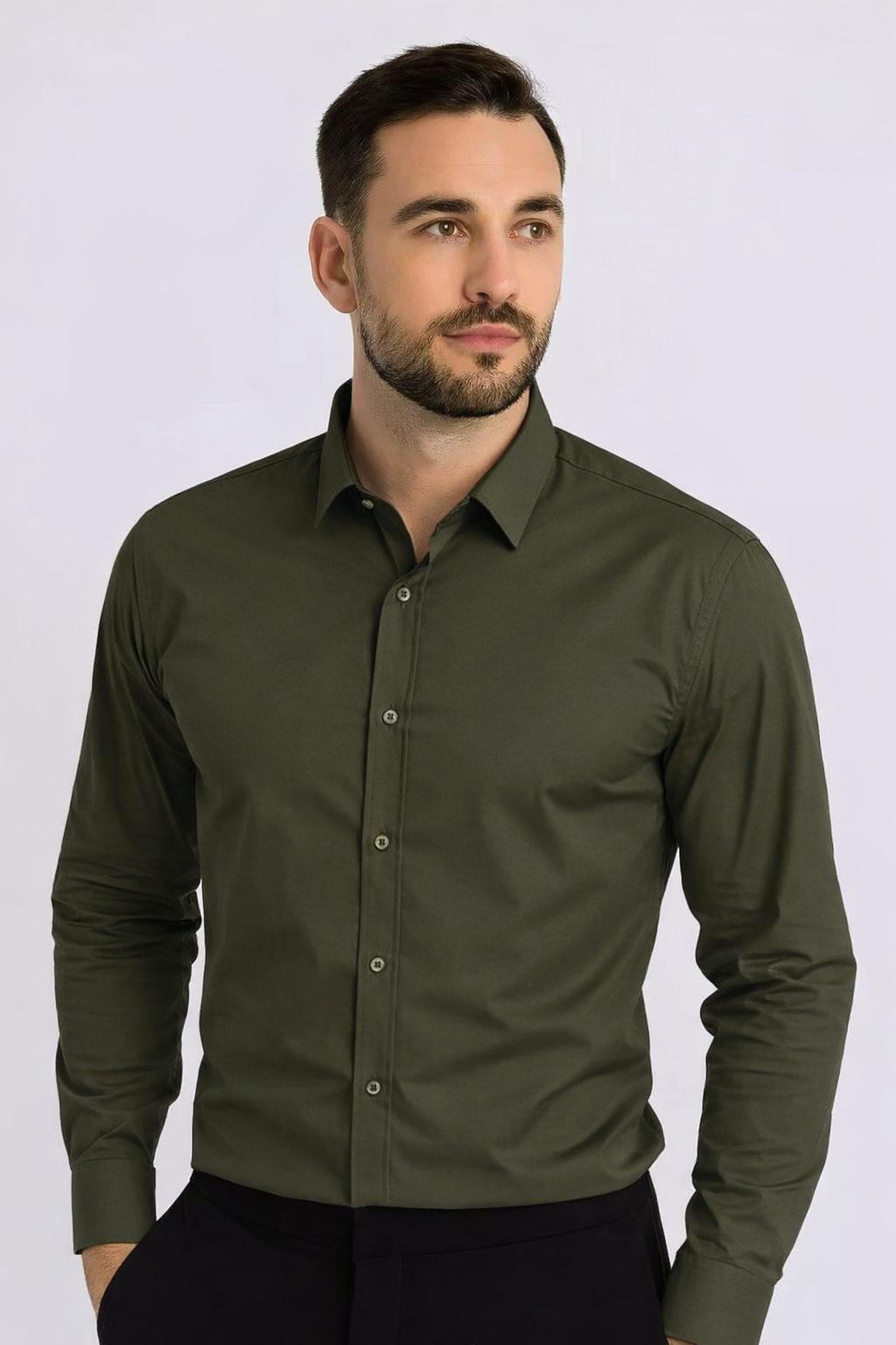 Chemise homme habillée kaki– Coupe ajustée