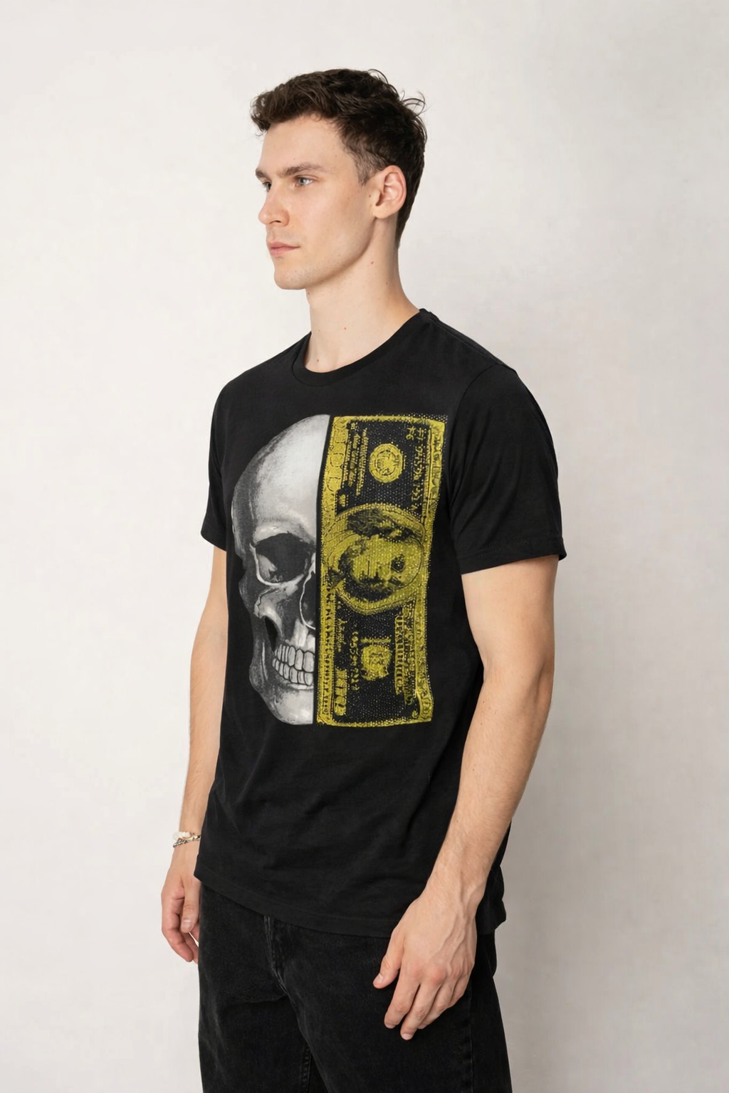 T-shirt manches courtes col rond noir motif gangster fashion homme