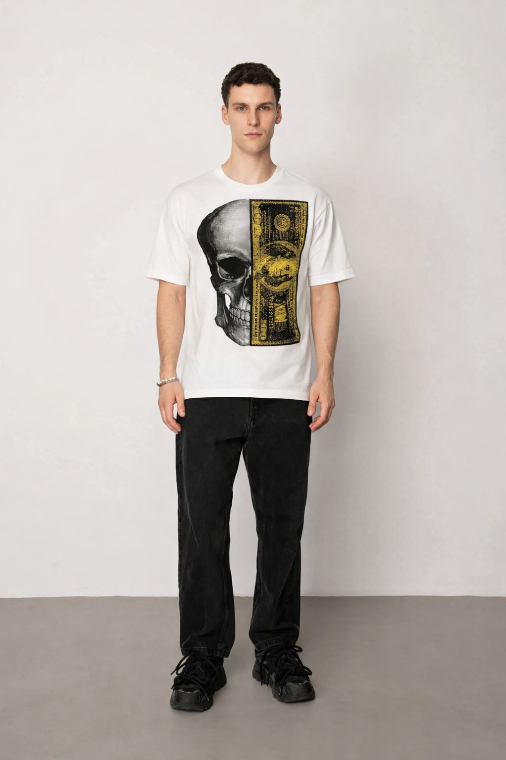 T-shirt manches courtes col rond blanc motif gangster fashion homme