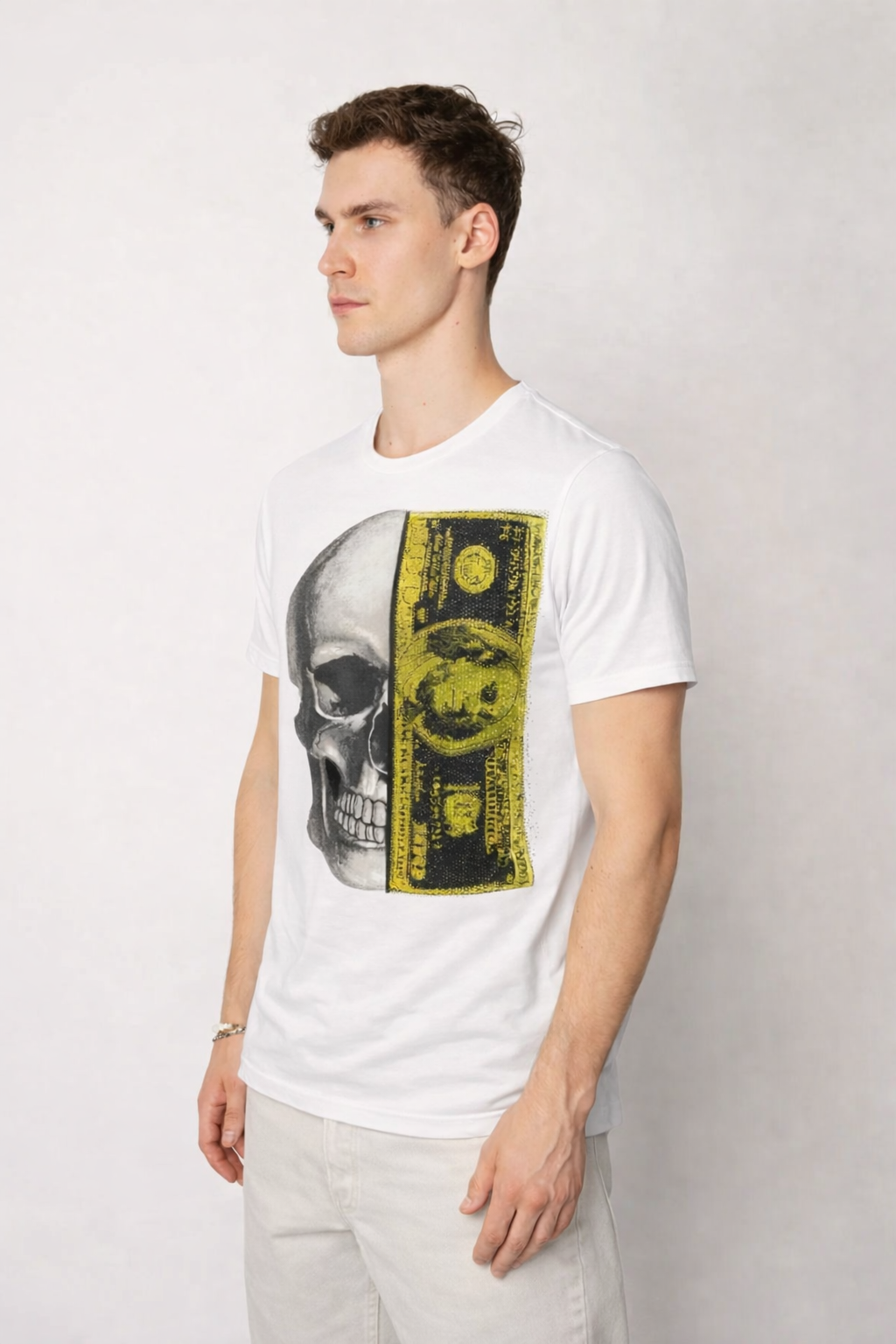 T-shirt manches courtes col rond blanc motif gangster fashion homme