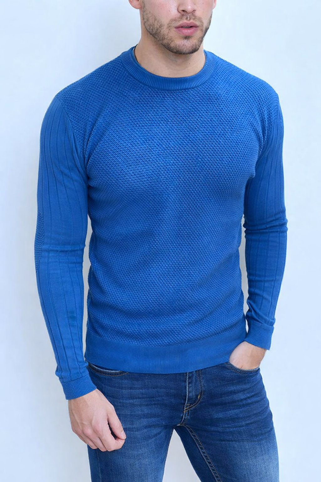 Pull col rond bleu homme fashion