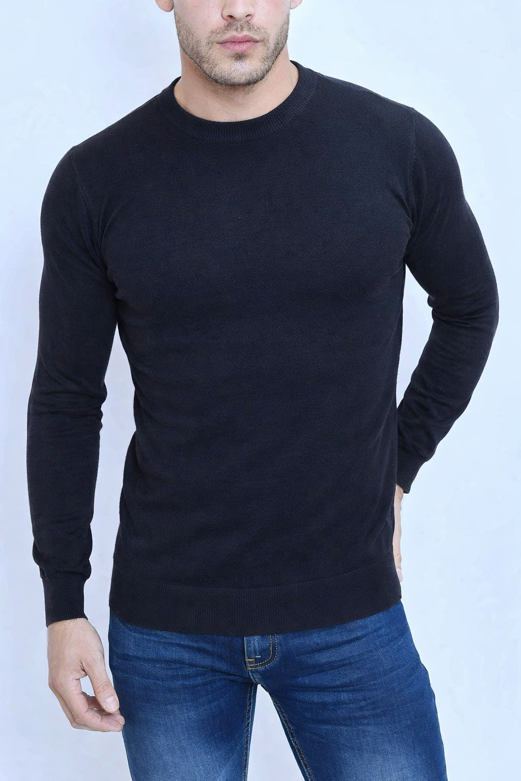 Pull col rond noir homme fashion