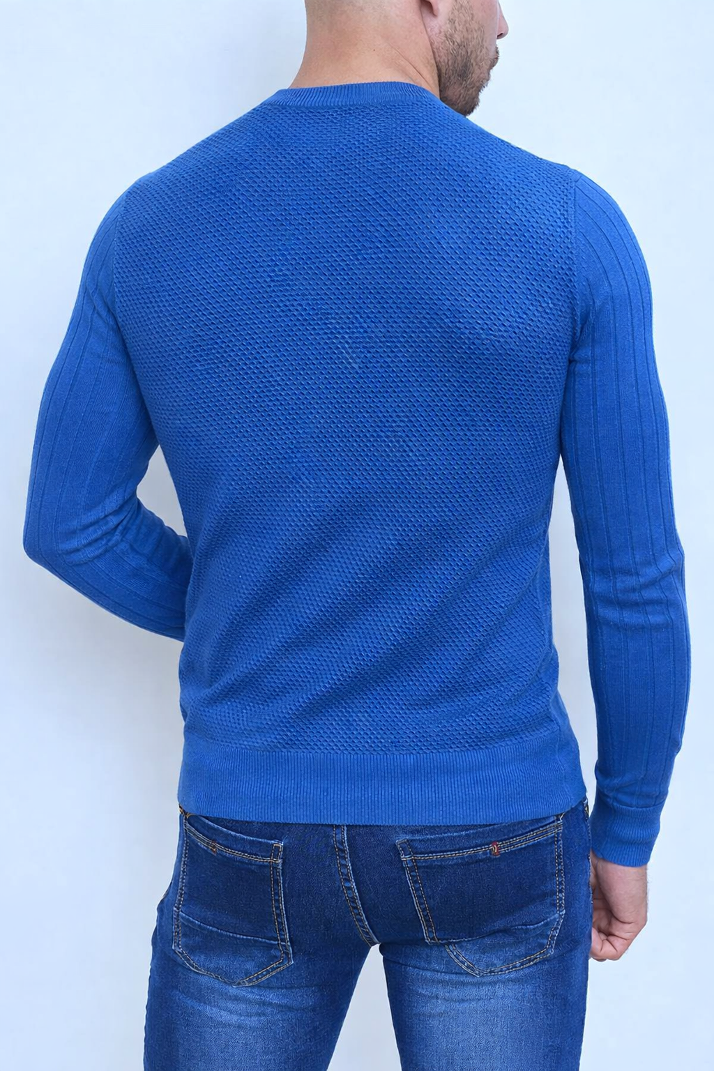 Pull col rond bleu homme fashion