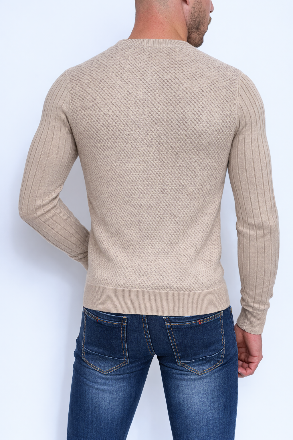 Pull col rond beige homme fashion
