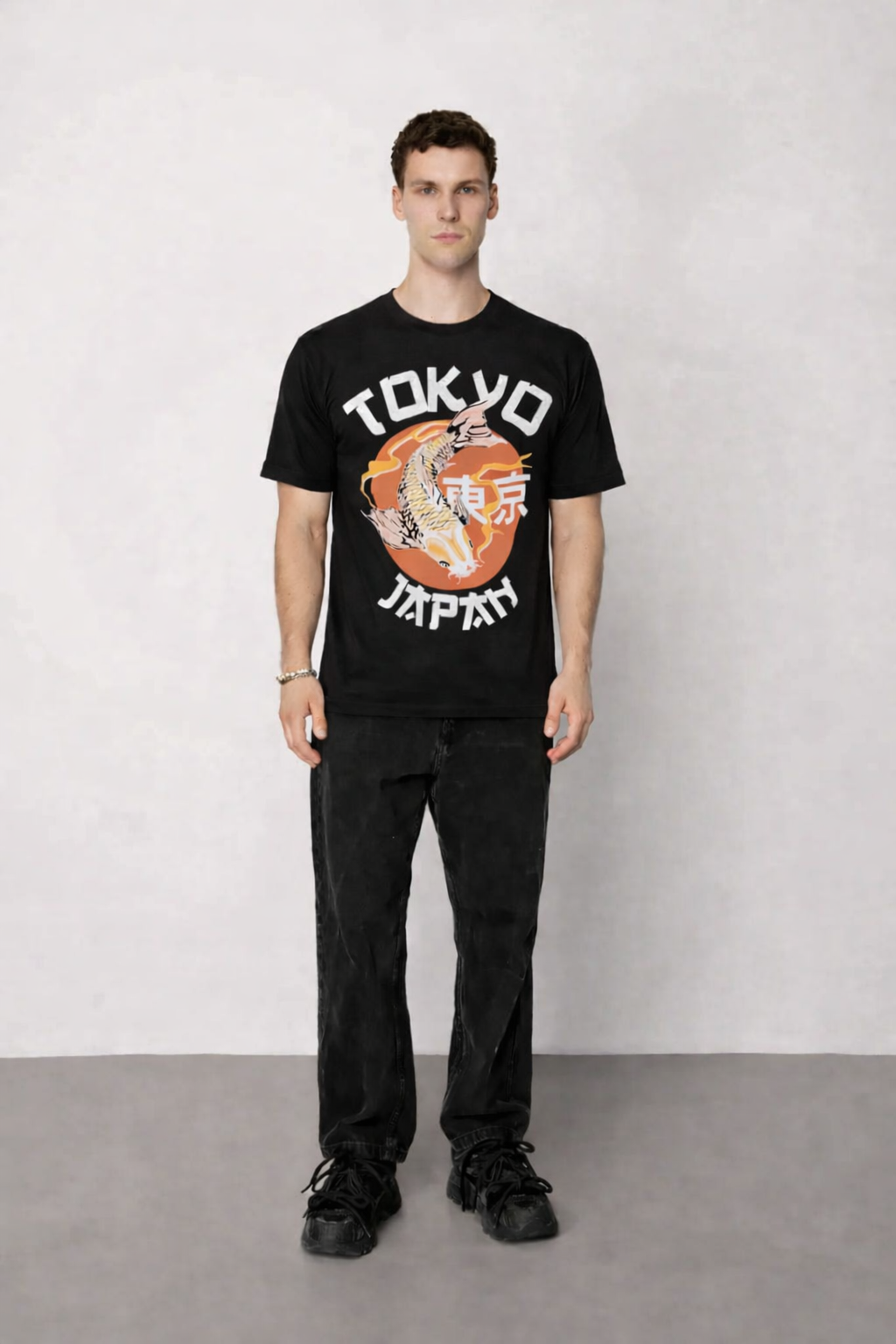 T-shirt noir manches courtes col rond motif Tokyo fashion homme