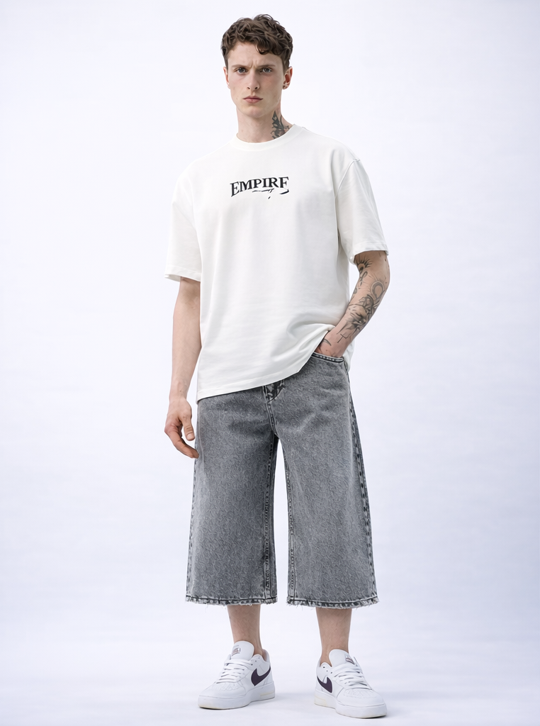 Short Jean Large Gris Homme – Super Baggy Fit