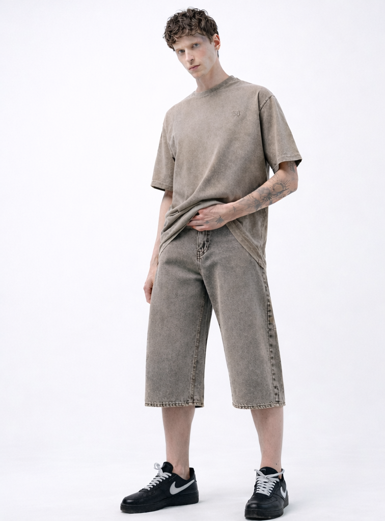 Short en jean effet délavé– Super Baggy Fit Homme