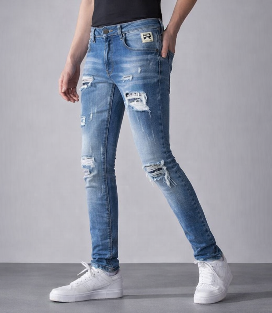 Jean slim fit destroy - bleu délavé