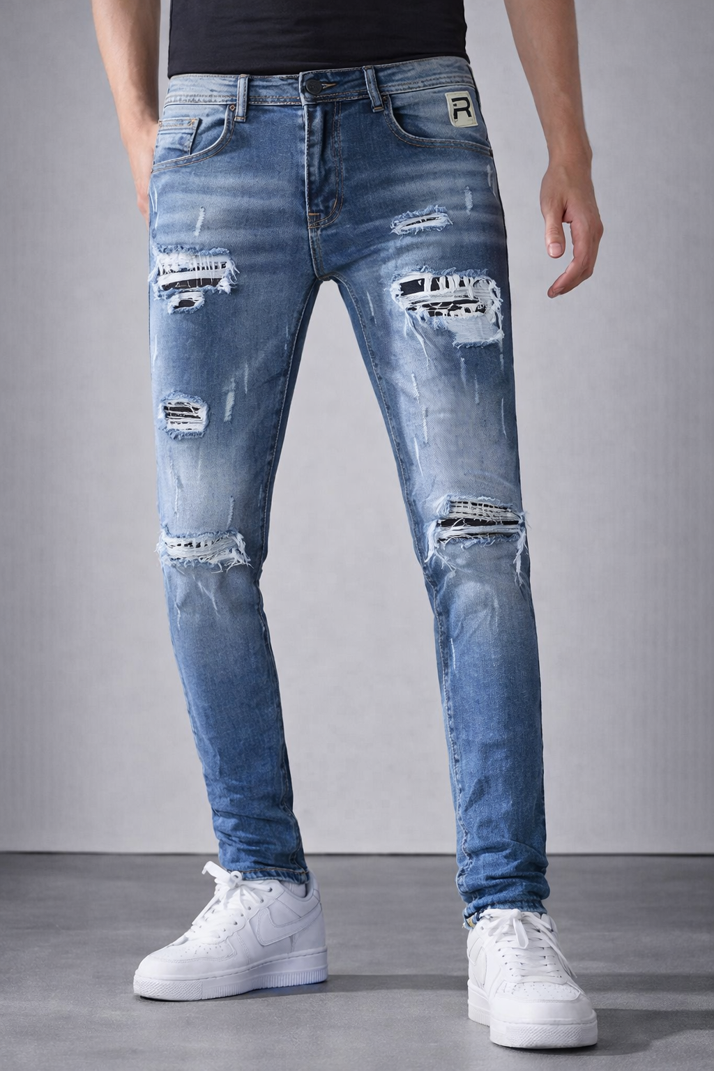 Jean slim fit destroy - bleu délavé