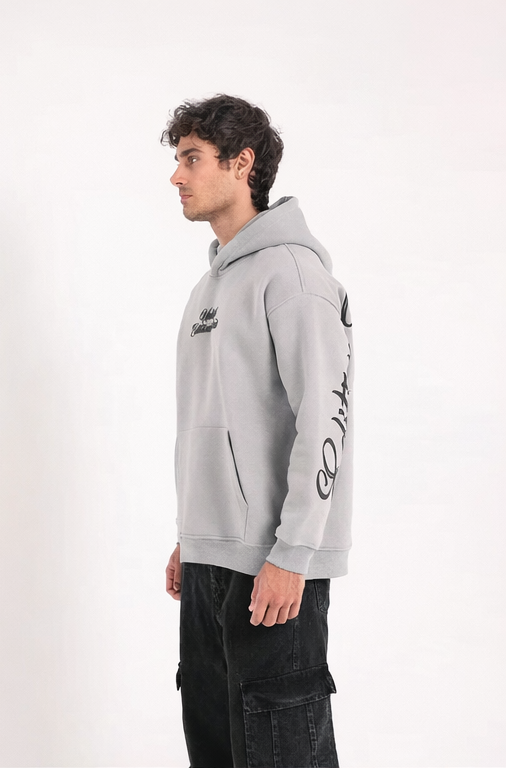 Sweat à capuche imprimé gris