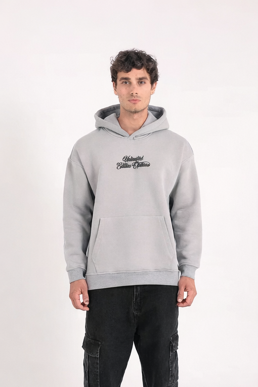Sweat à capuche imprimé gris