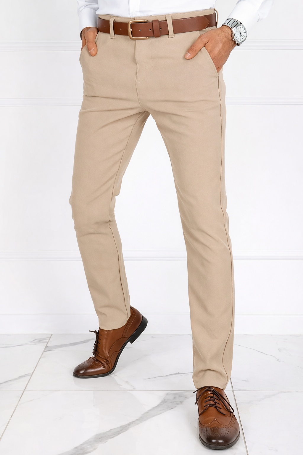 Pantalon chino beige habillé pour homme