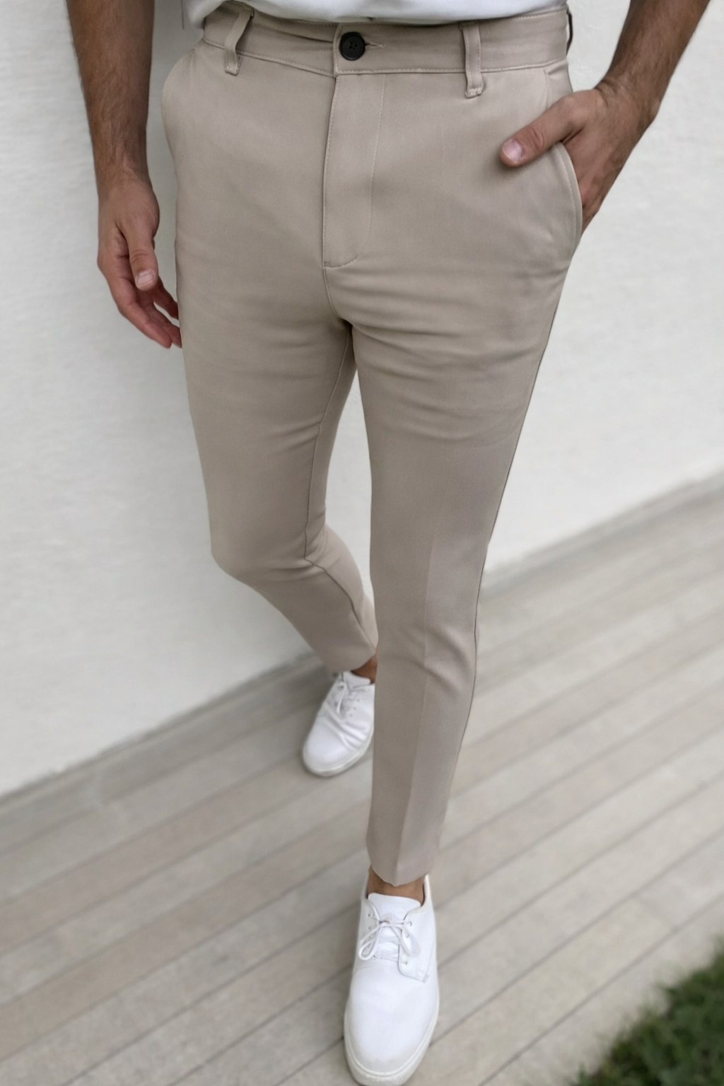 Pantalon beige slim fashion homme