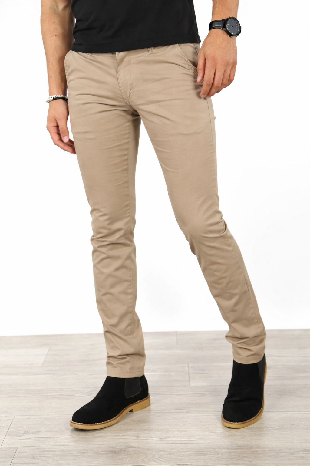 Pantalon chino taupe homme coupe slim