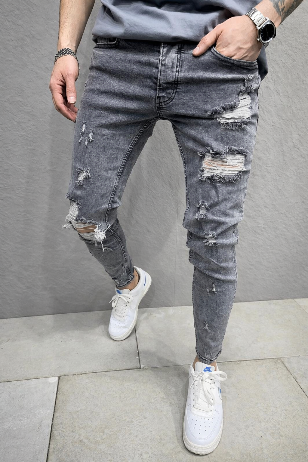 Jean gris fashion destroy homme