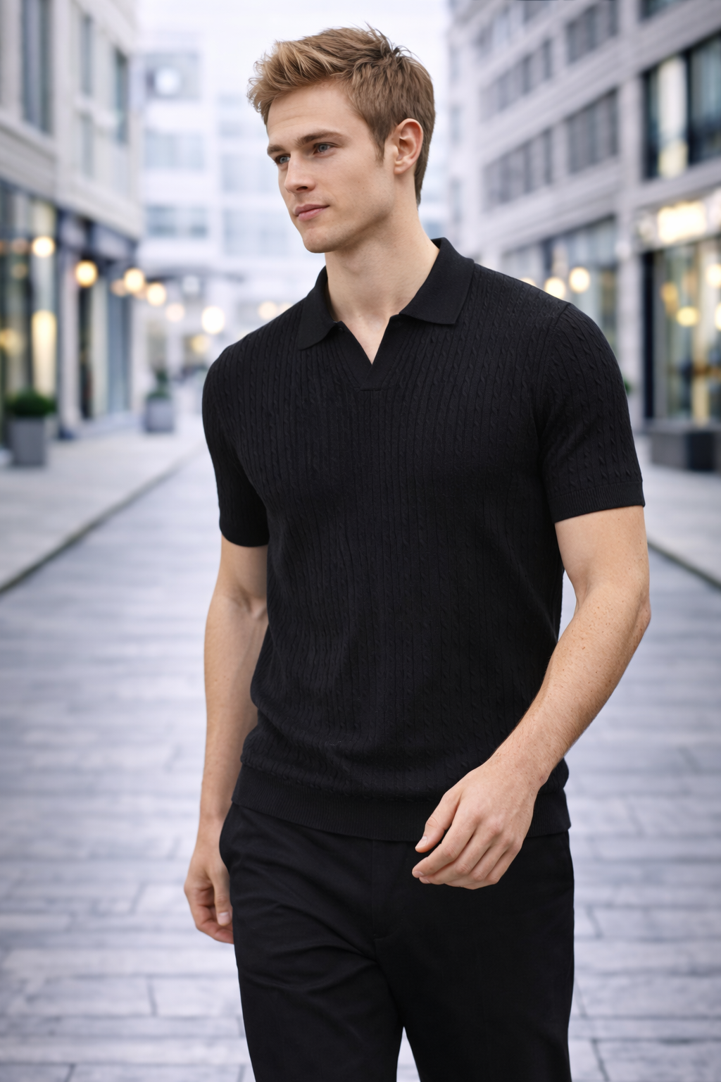 Polo homme noir maille texturée