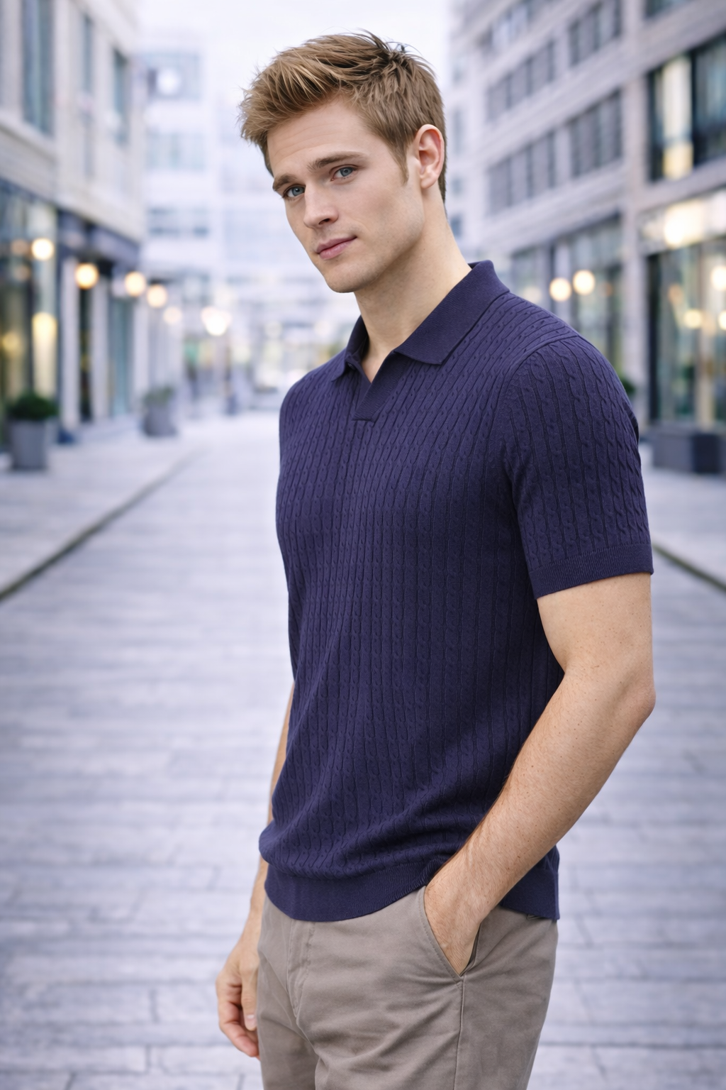 Polo homme marine maille texturée