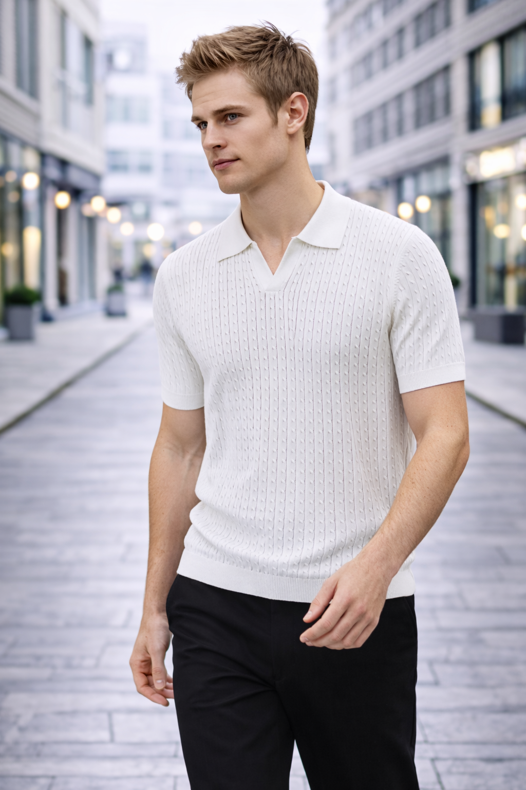 Polo homme blanc maille texturée