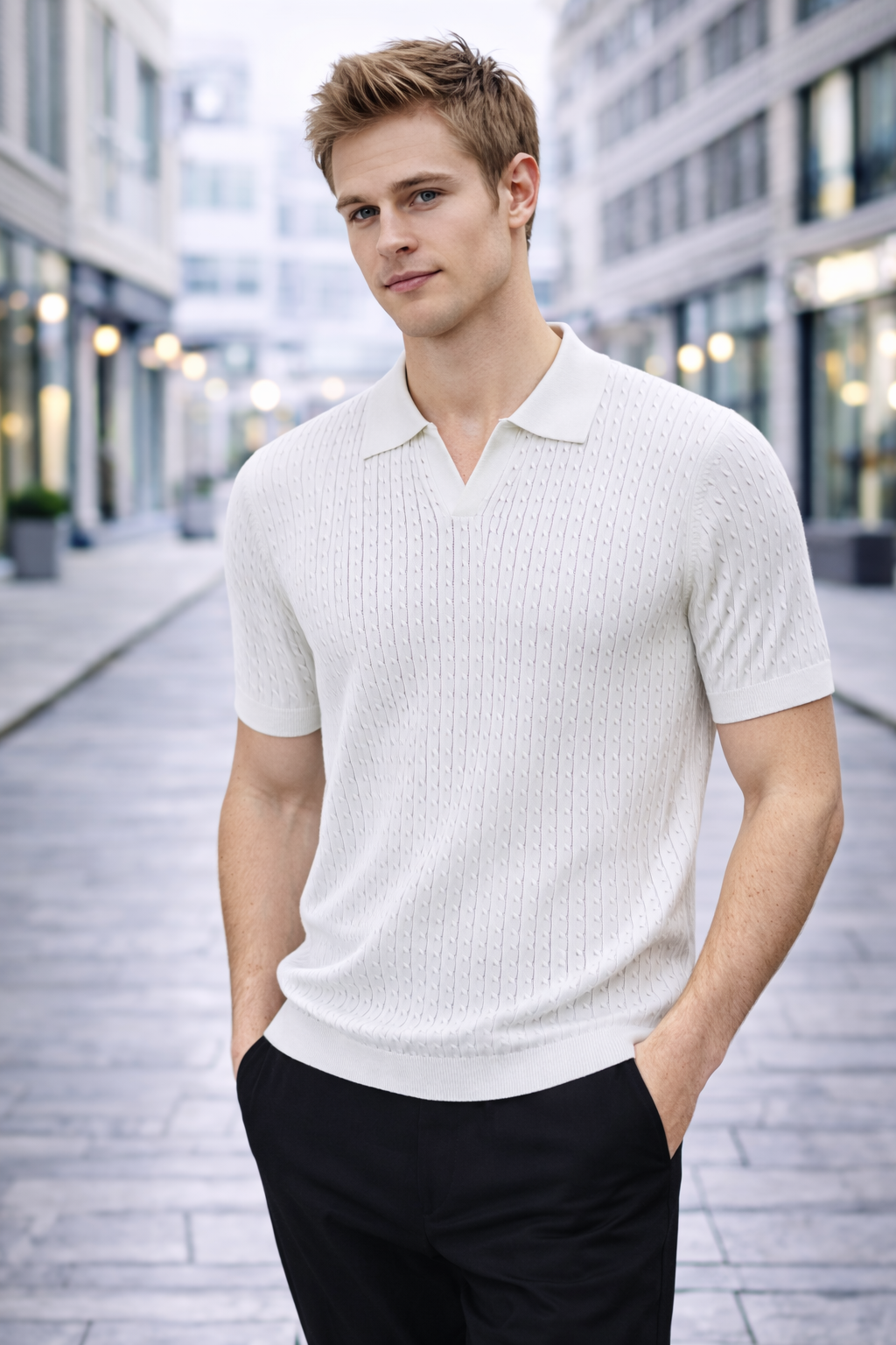Polo homme blanc maille texturée