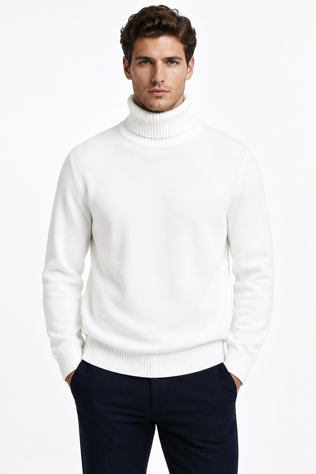 Pull homme blanc à col roulé
