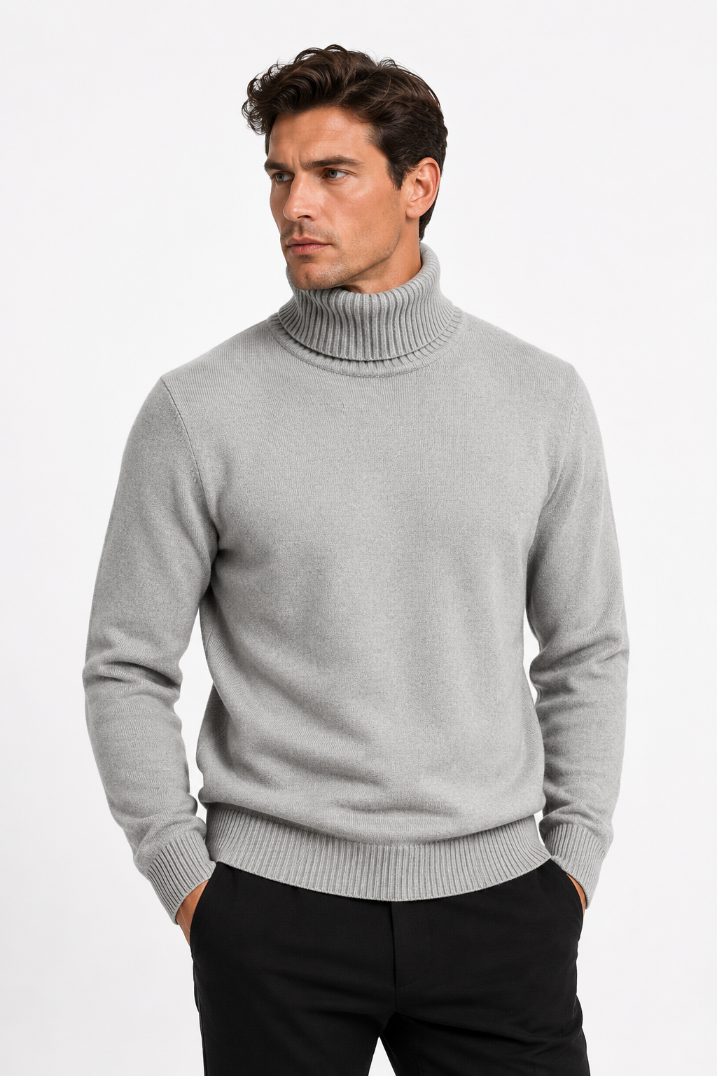 Pull homme gris clair à col roulé