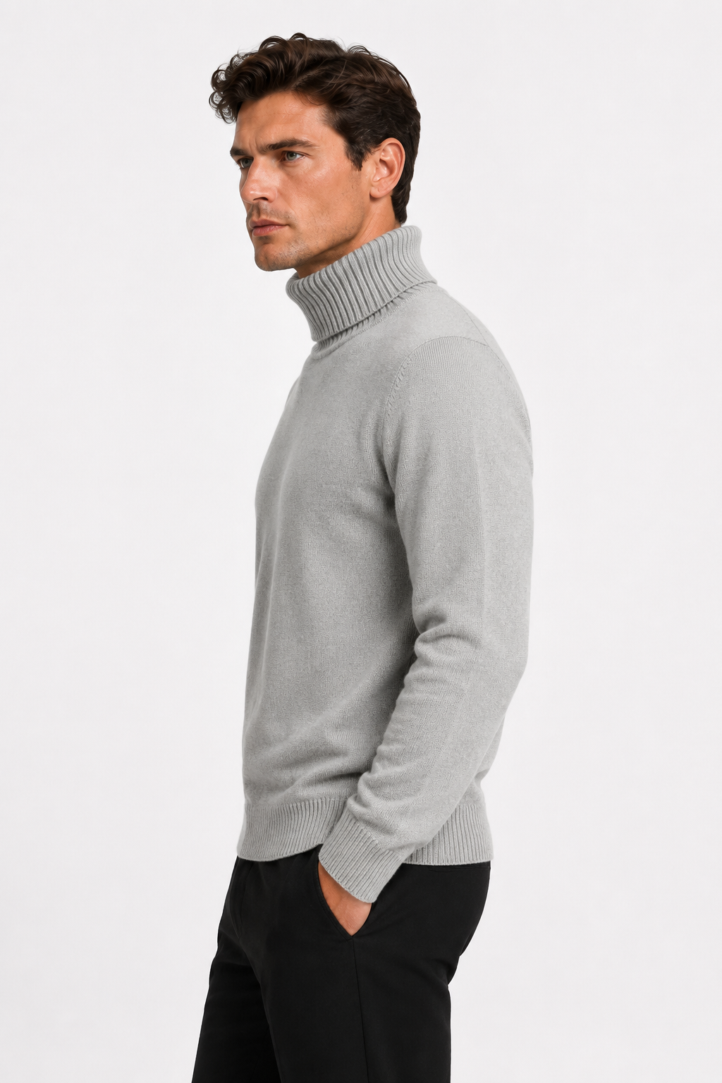 Pull homme gris clair à col roulé