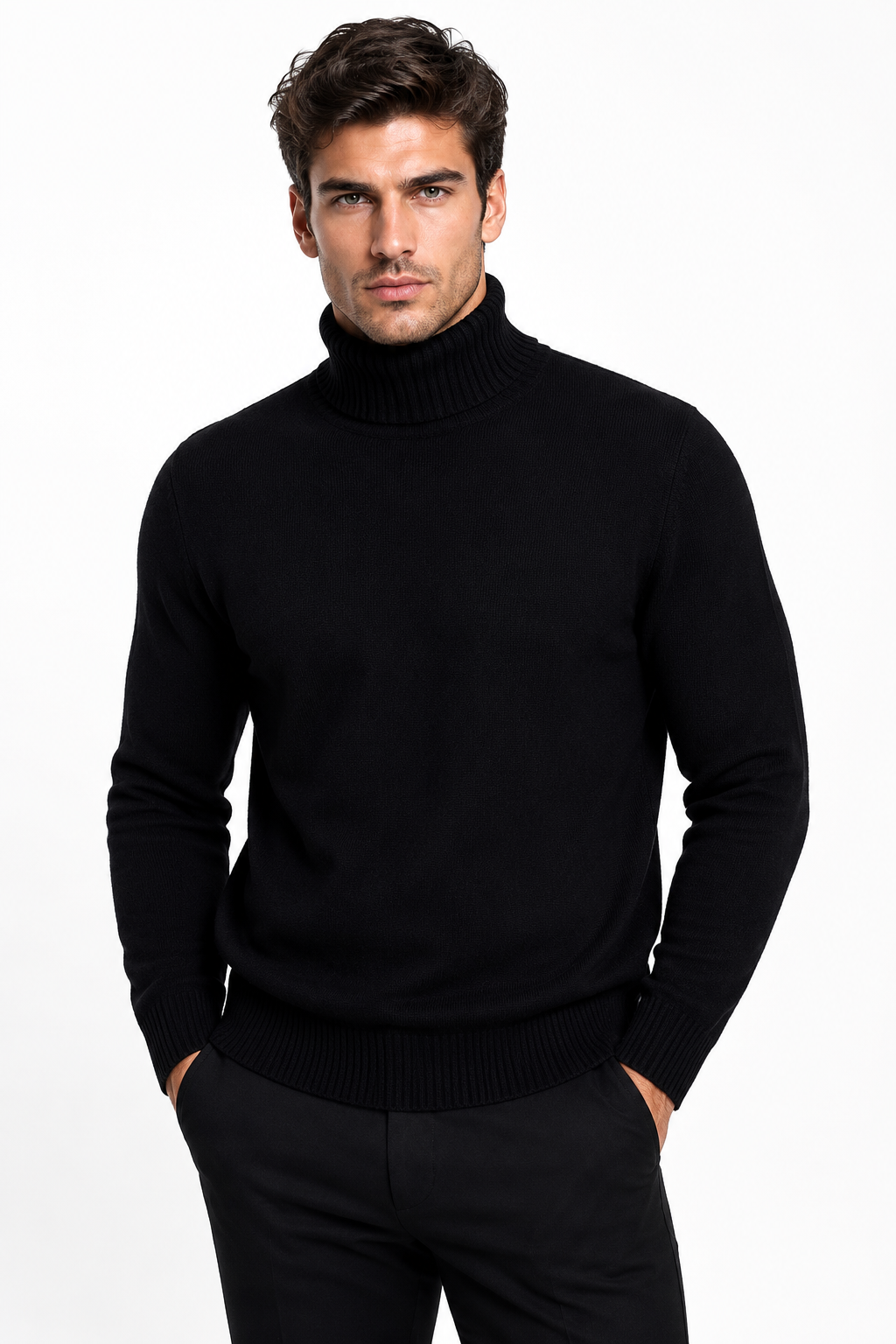 Pull homme noir à col roulé