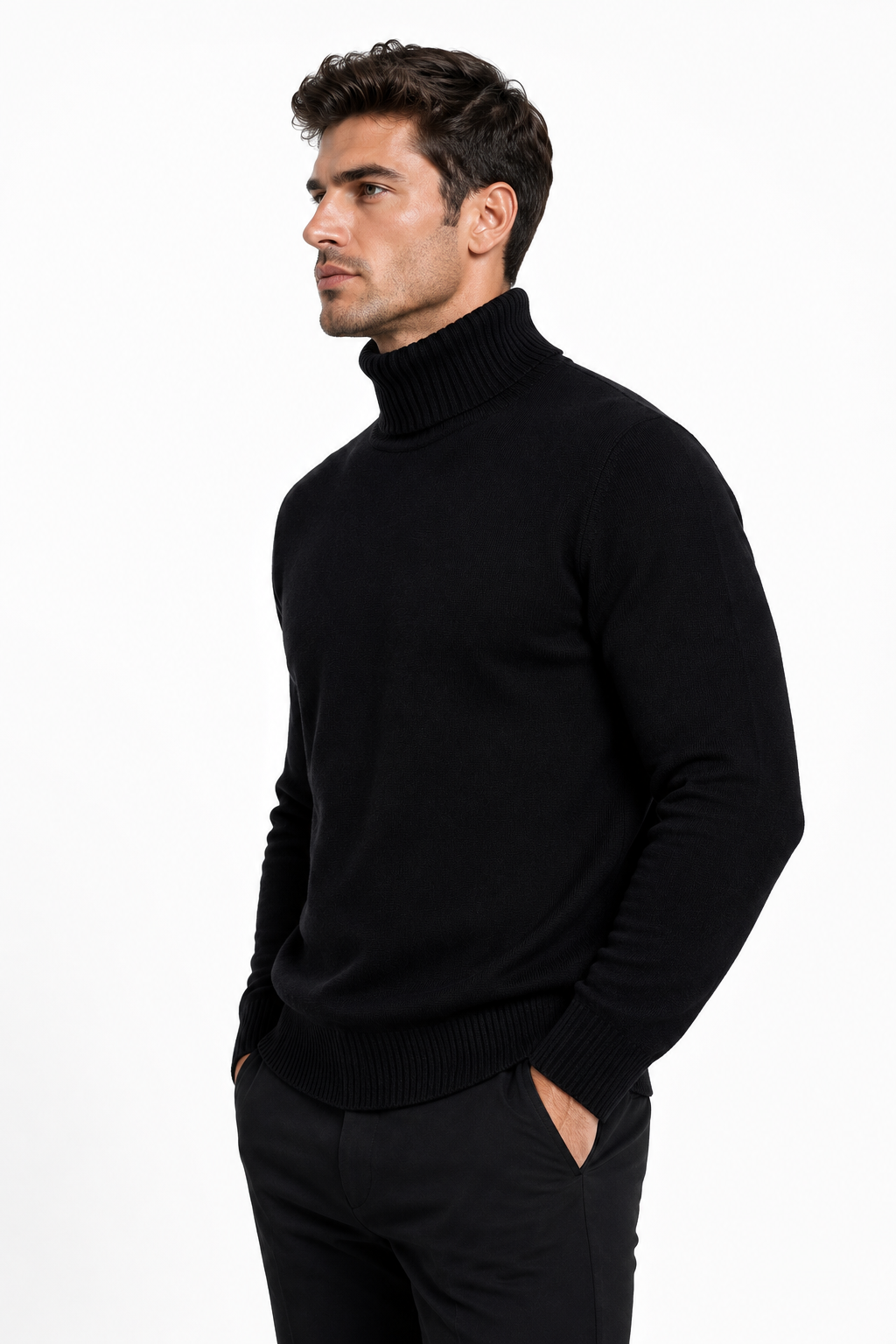 Pull homme noir à col roulé