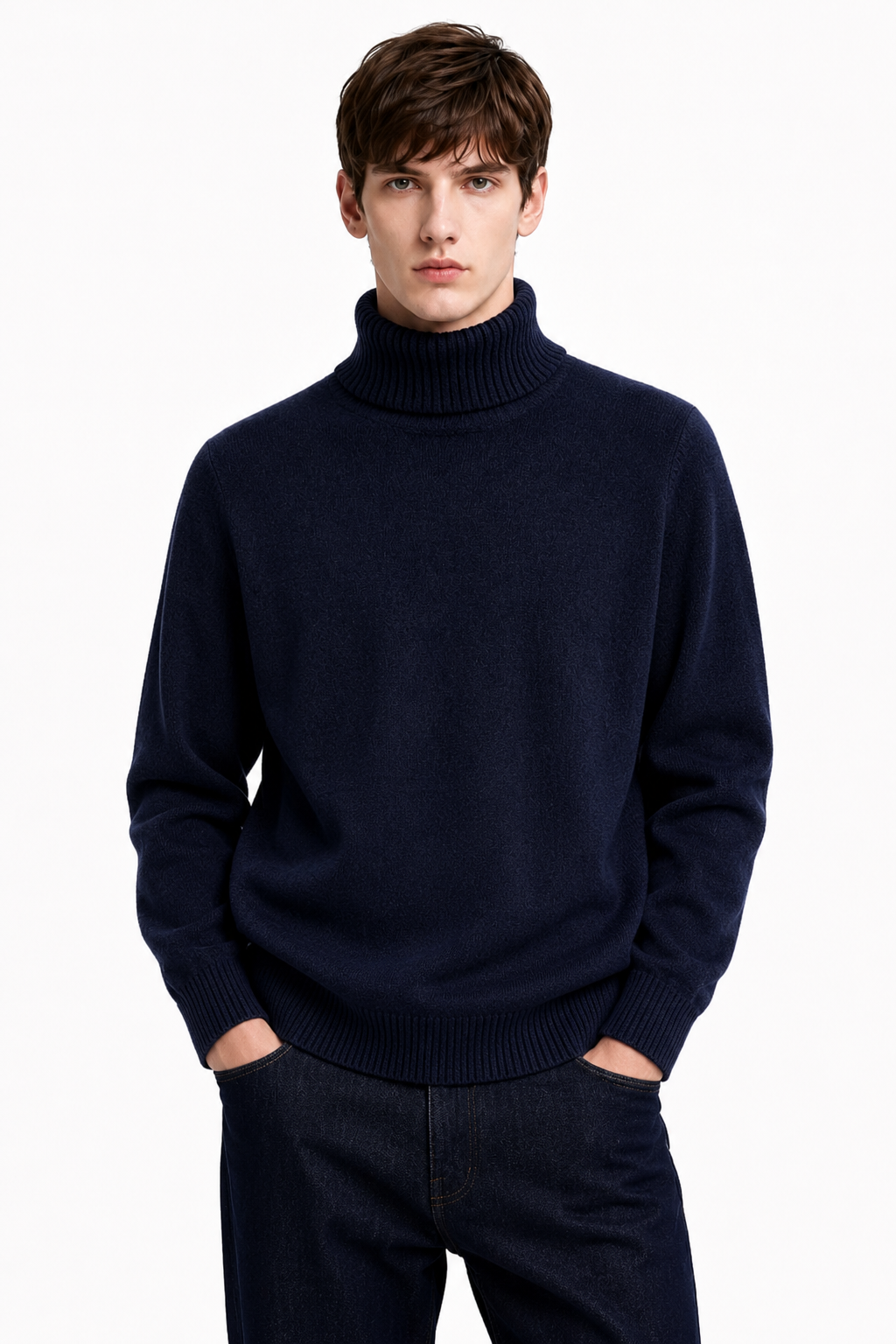 Pull homme marine à col roulé