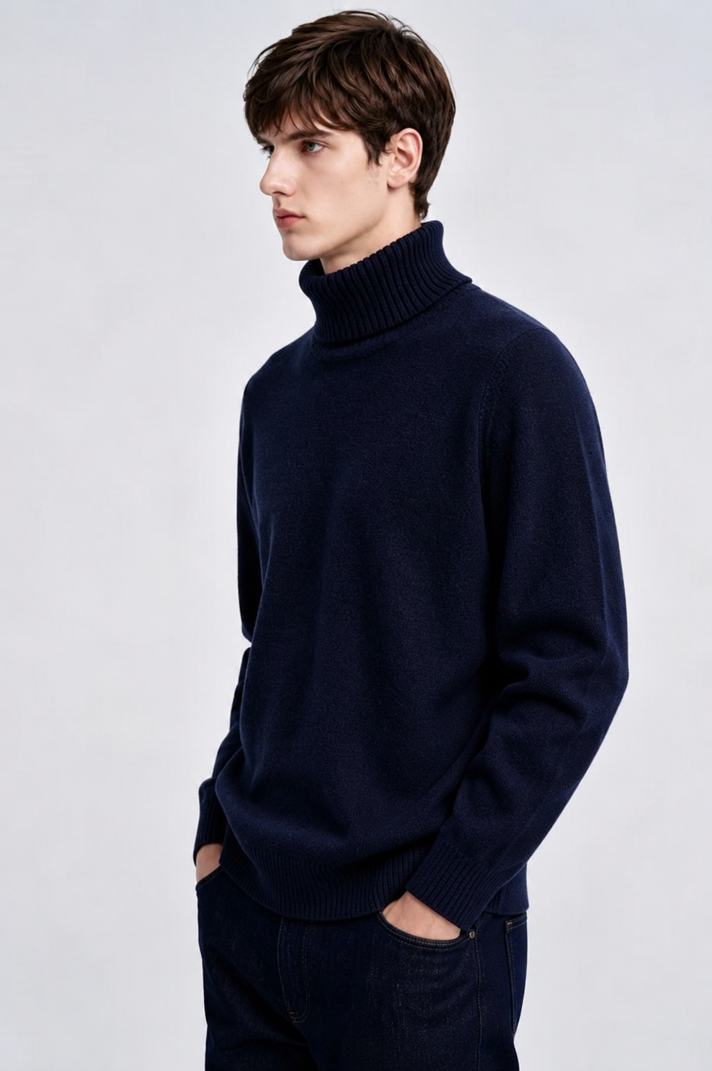 Pull homme marine à col roulé