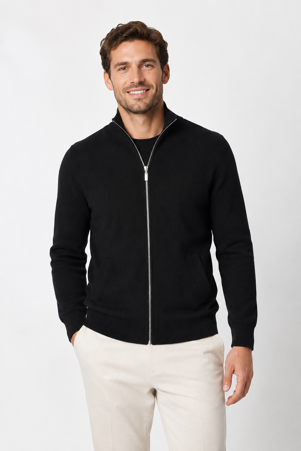 Gilet homme noir zippé à col montant